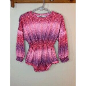 Handmade Boutique Toddler Girl 2T Glitter Ombre Long Sleeve Romper Pink Purple